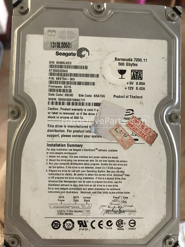 (image for) ST3500320AS, 9BX154-303, Seagate Barracuda 7200.11 Hard Drive - Click Image to Close