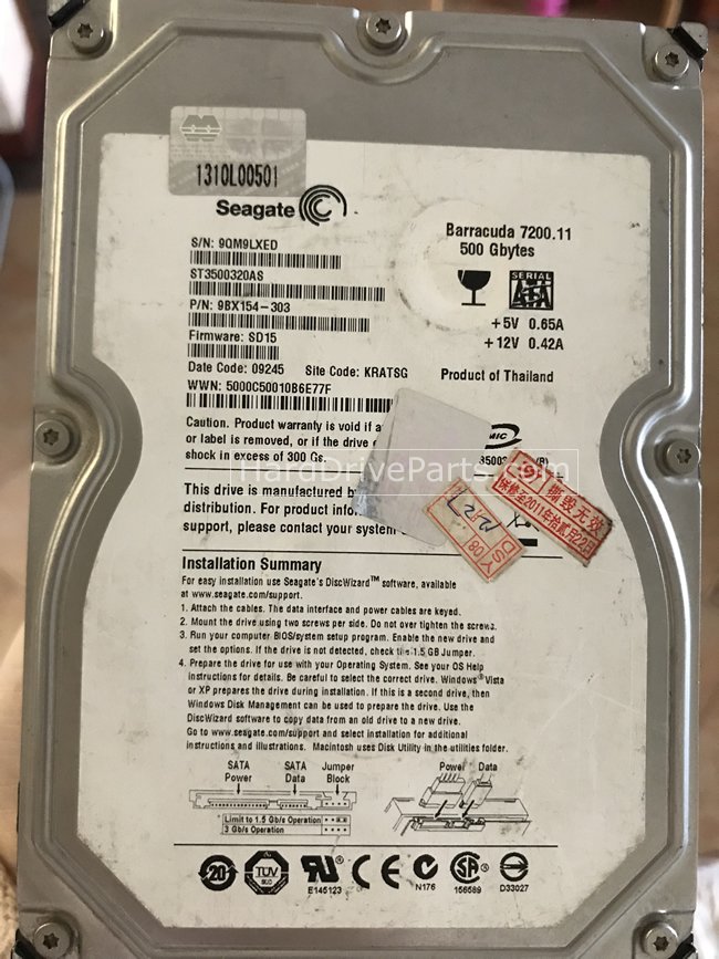 ST3500320AS, 9BX154-303, Seagate Barracuda 7200.11 Hard Drive