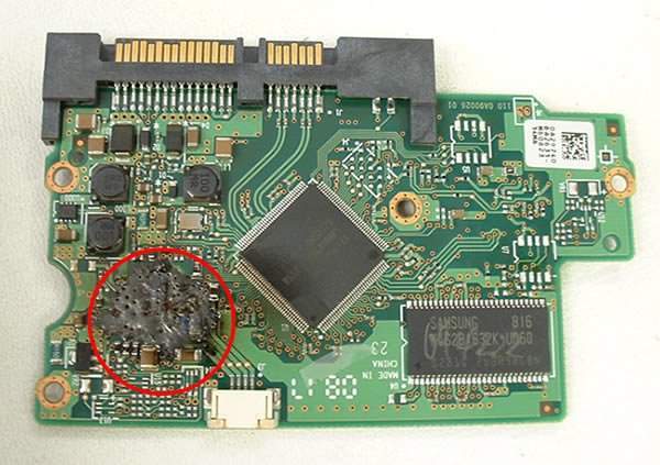 burnt hard drive pcb board